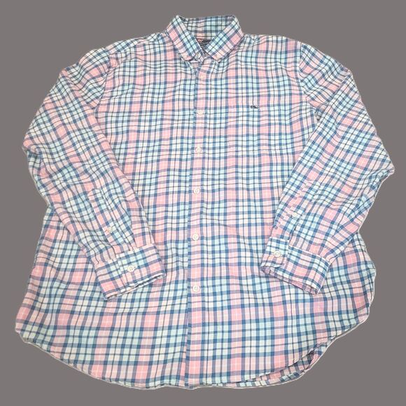 Vineyard Vines Slim Fit Tucker Shirt Size L Large Pink Blue Plaid Classic Career - Picture 1 of 7